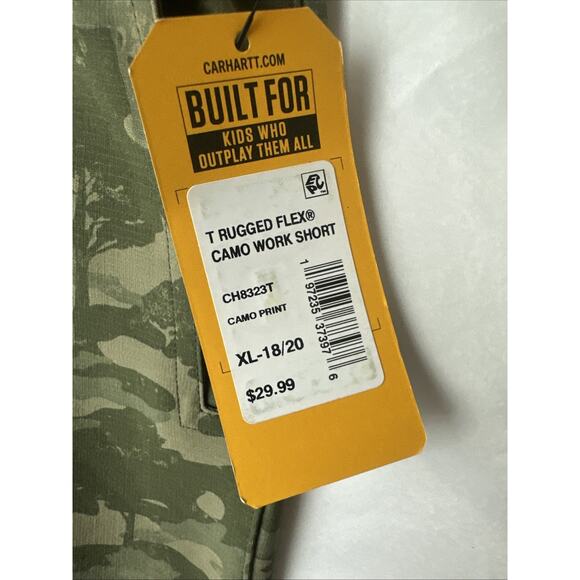 Carhartt Boys Rugged Flex Camo Work Lightweight Shorts New Size XLarge XL 18/20 - Picture 3 of 9